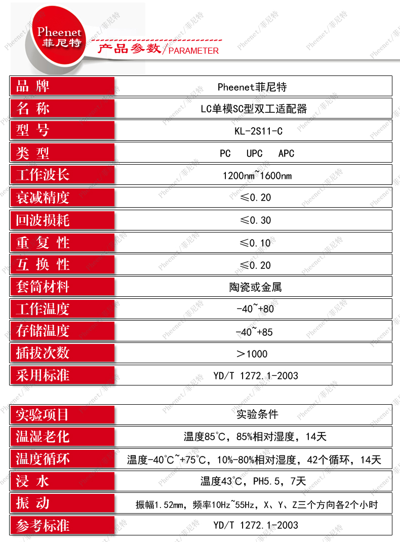 LC双工单多模光纤法兰盘参数