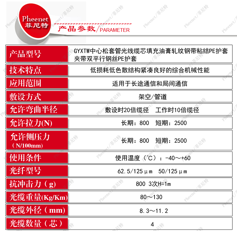 室外多模千兆铠装光缆参数