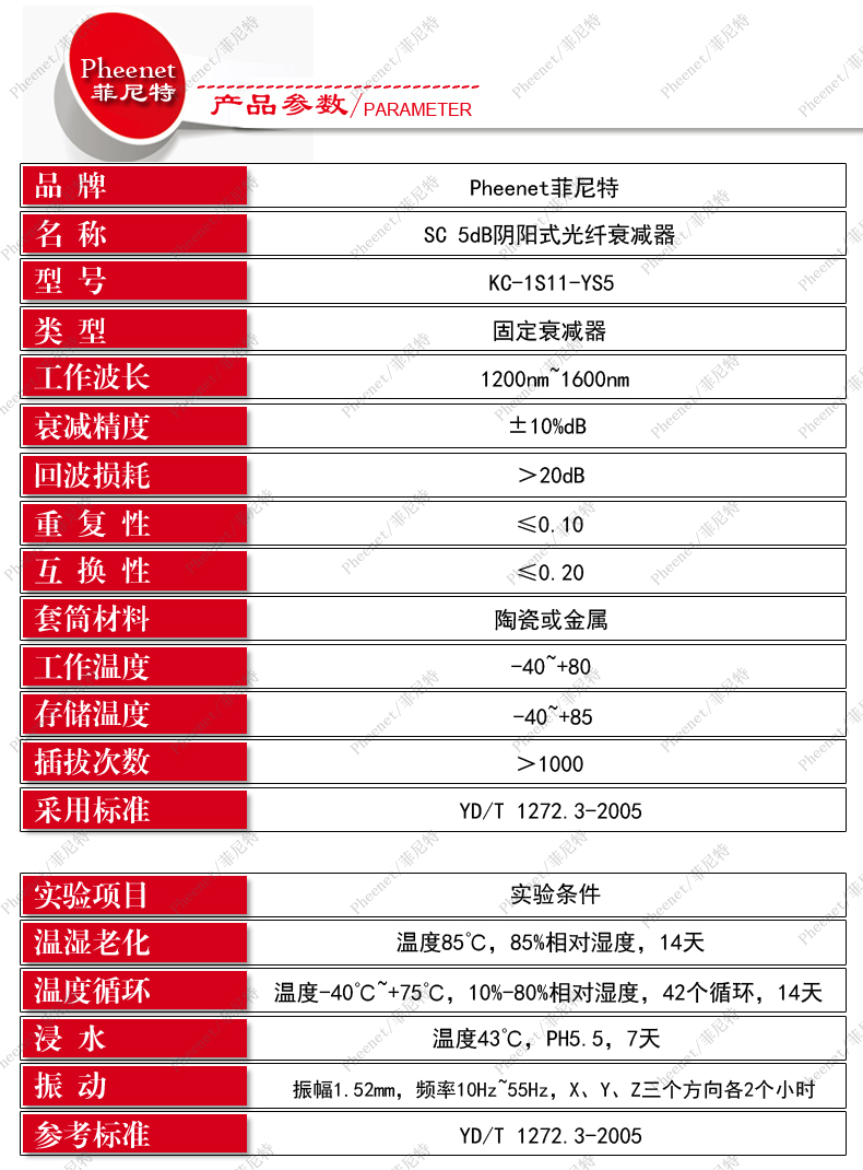 SC阴阳式衰减器参数