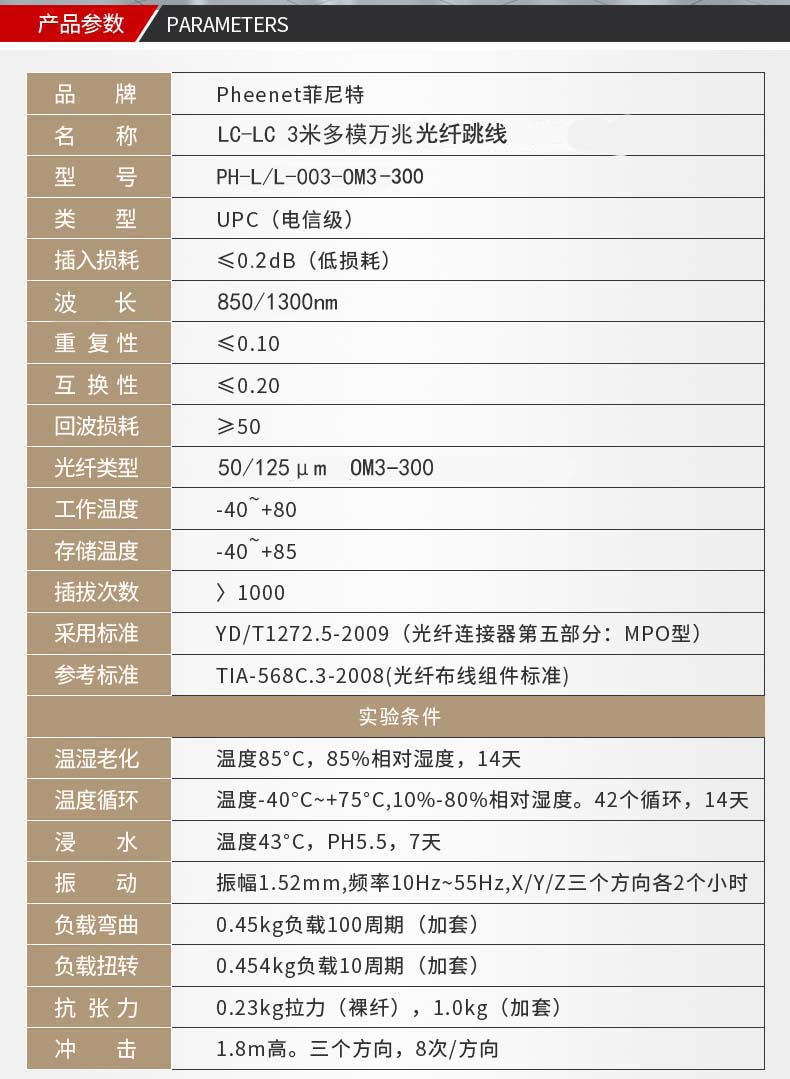 LC-LC多模万兆10G双芯光纤跳线参数